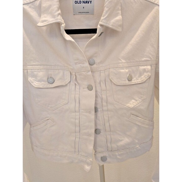 OLD NAVY White Cropped Denim Jean Jacket Women's Size S Small Trucker Style - Picture 3 of 8